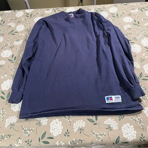 Vintage Russell Athletic Shirt Adult Large Blue Mock Neck USA Long Sleeve Faded